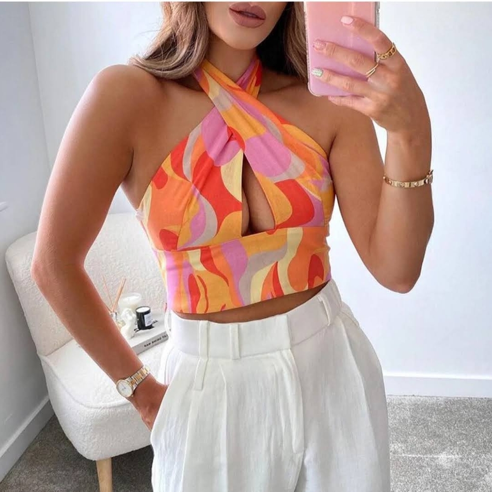 Orange and Pink Halter Top